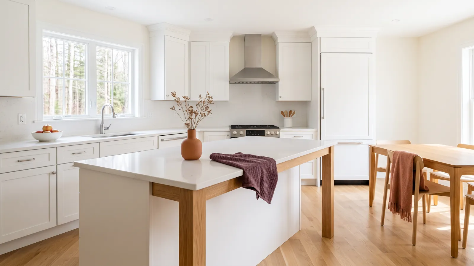 A newly renovated kitchen, spotless and dust-free after post-construction cleaning.